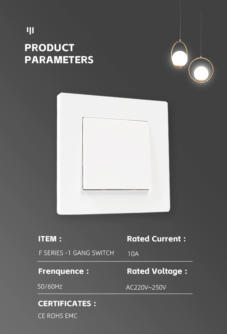 Electric Modular Switch And Socket Germany PC Glass Panel Light Switch Sockets 220V EU Standard 1 Gang Switch