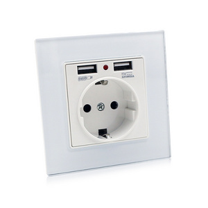 Plugs And Sockets European Standard Glass Panel Switch And Socket EU Schuko Socket With Double Type A USB