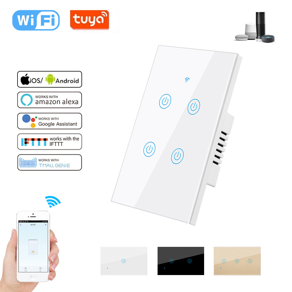 1 2 3 4 Gang  Intelligent Light Switch Tuya Zigbee WiFi BLE Alexa Smart Life Wifi Wall Switch With Tempered Glass Touch Screen