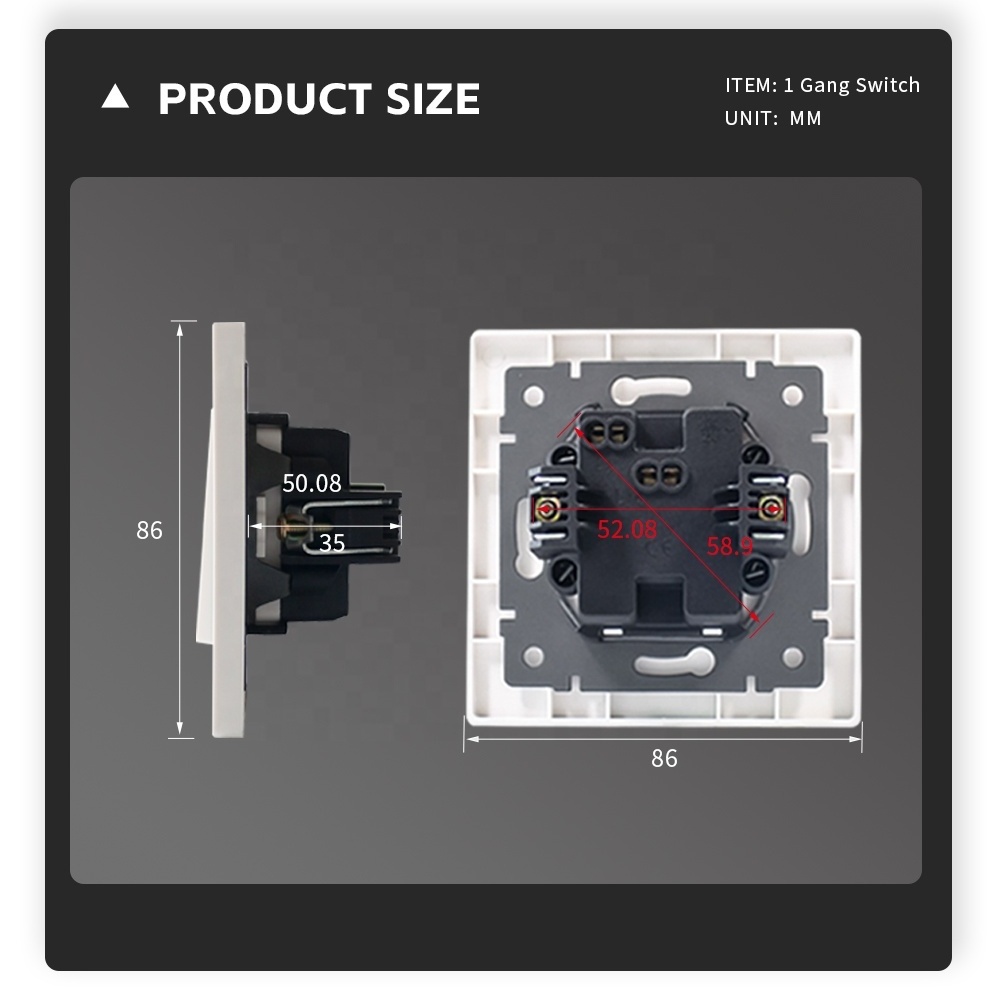 Electric Modular Switch And Socket Germany PC Glass Panel Light Switch Sockets 220V EU Standard 1 Gang Switch