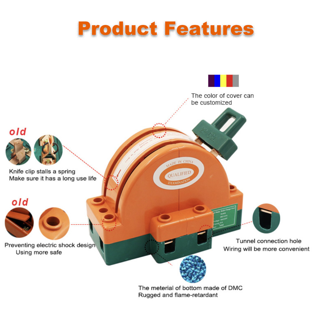 Double Throw Knife Switch 2P 32A Pure Copper Disconnect Knife Switch Disconnected Isolation Changeover Switch