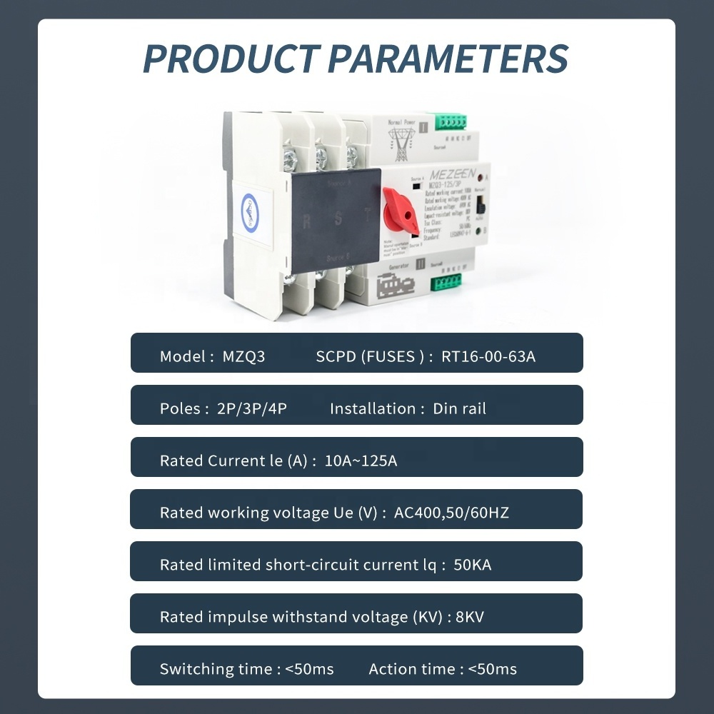 Single-Phase Double-Phase Triple-Phase 400V Manual Automatic Power Transfer Switch 63A 125A 2P 3P 4P ATS