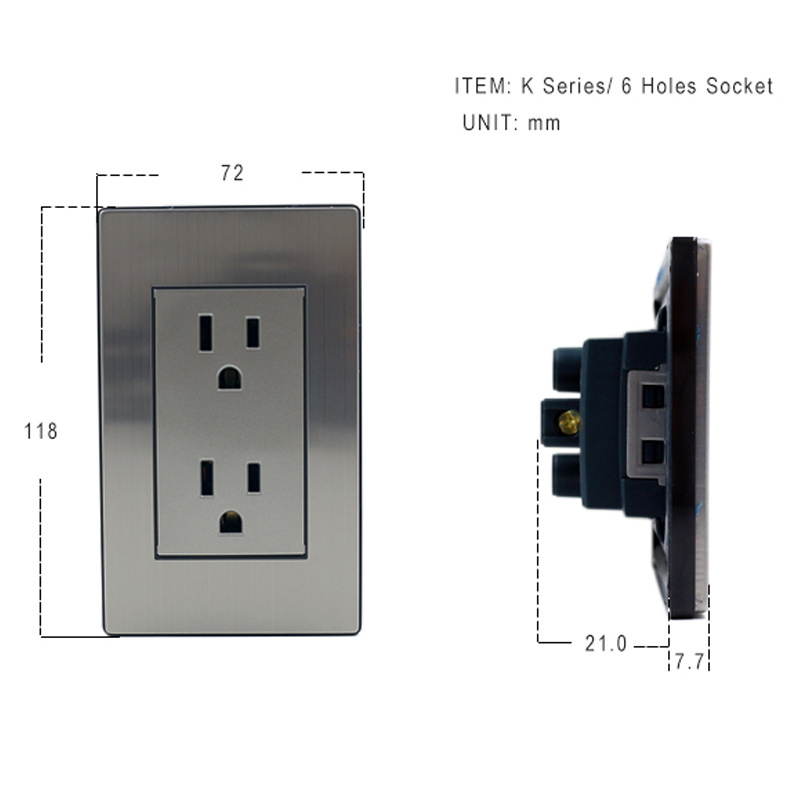 South American Standard 3 Pin Duplex Outlet Metal Plate Cover Electrical Power Wall Sockets Switches For Home