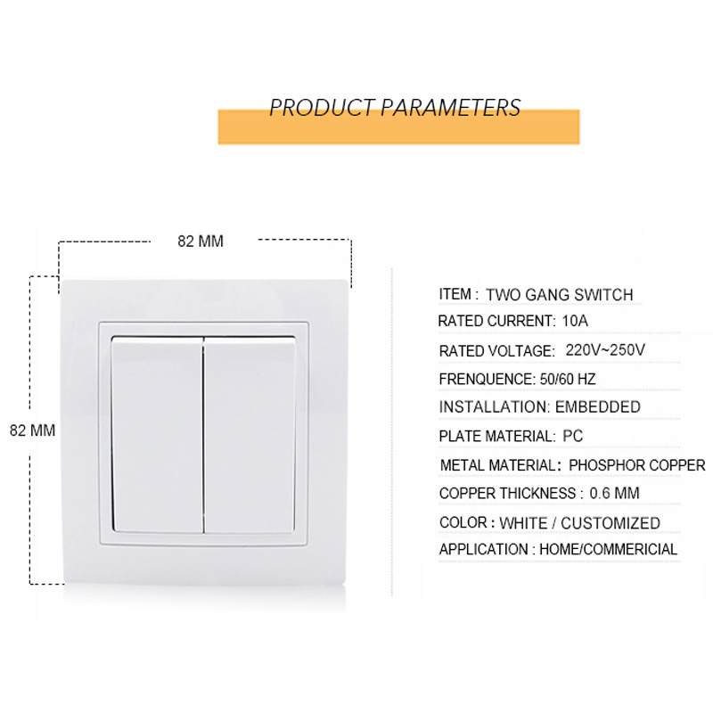 European standard Wall Switch And Socket Russia Home Application 2 Gang 1 Way Wall Switch 10A Light Switch