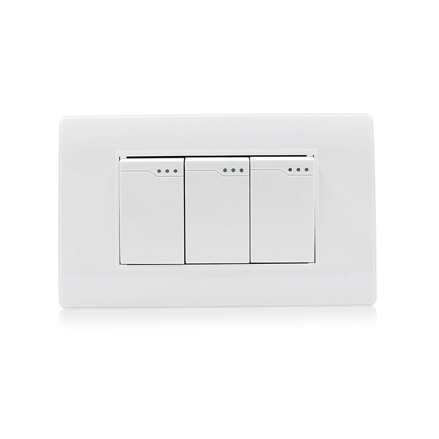 High Quality Modular 118 Type Household Modern Light Control PC Plate Cover 3 Gang 1 Way 2 Way Control Wall Switch