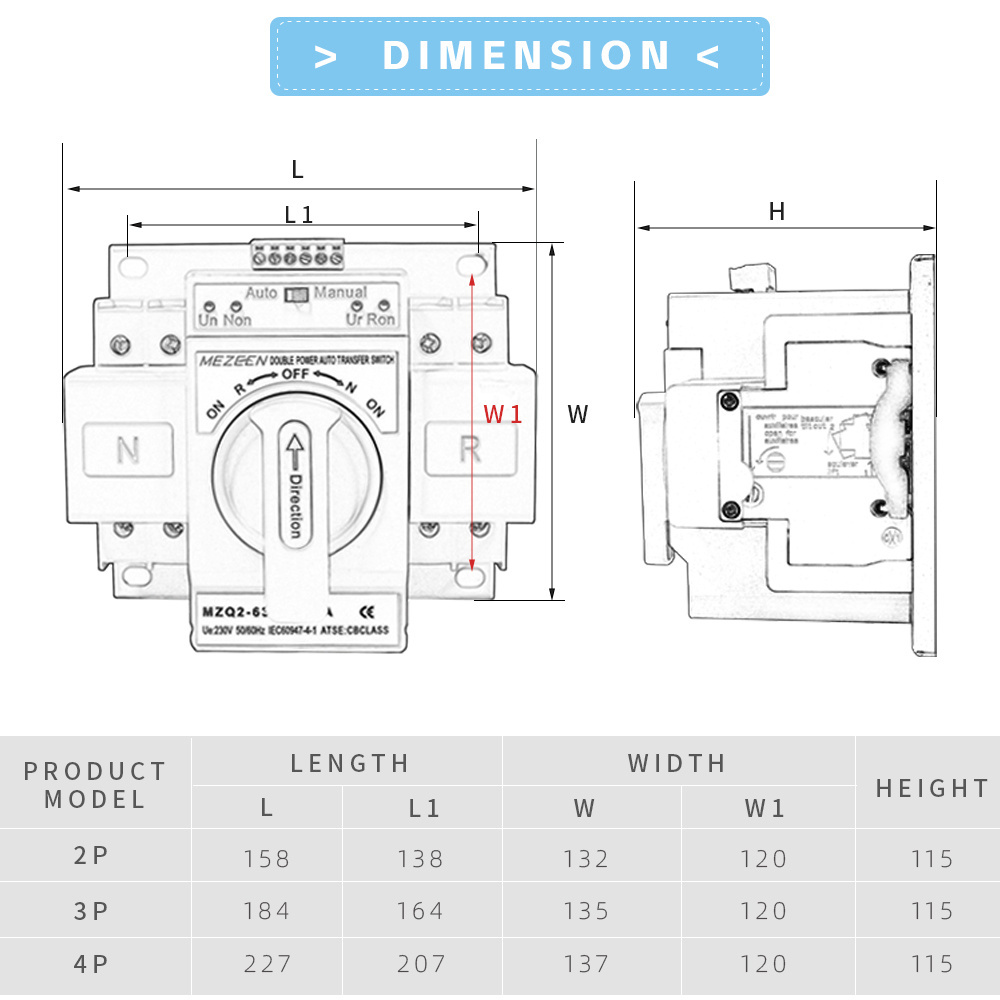 ATS 220V 2P 63A Single Phase Dual Power Automatic Transfer Pv Disconnect Switch Surge Protection Switch