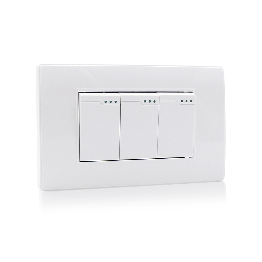 High Quality Modular 118 Type Household Modern Light Control PC Plate Cover 3 Gang 1 Way 2 Way Control Wall Switch