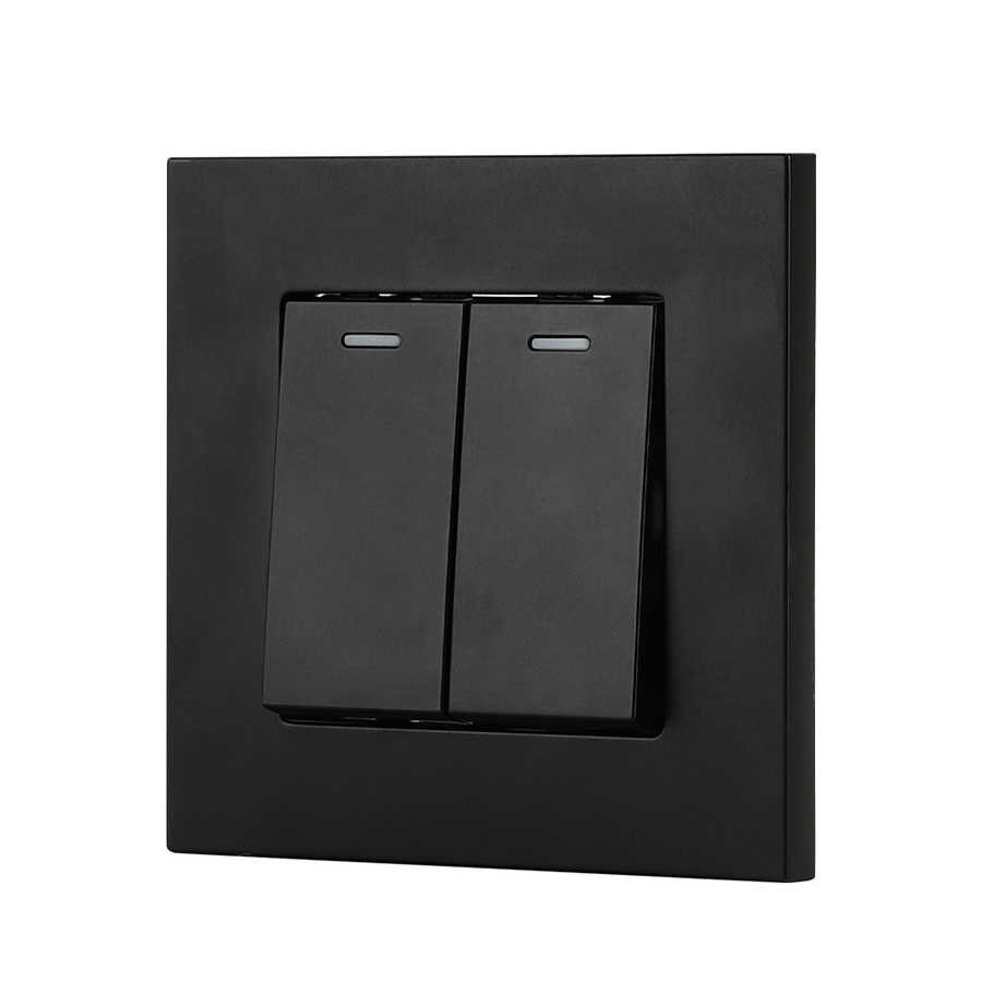 European Standard PC Black Plate Cover  250V 10A 50/60Hz  2 Gang 1 Way 2 Way Electric Wall Light Switch