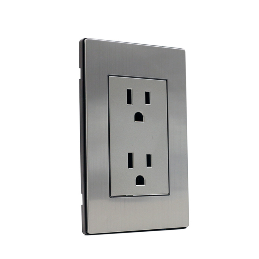 118 Type Household Wall Mounted Power Outlet Socket American Wall Switches And Sockets Electrical Home Stainless Steel 110/250V