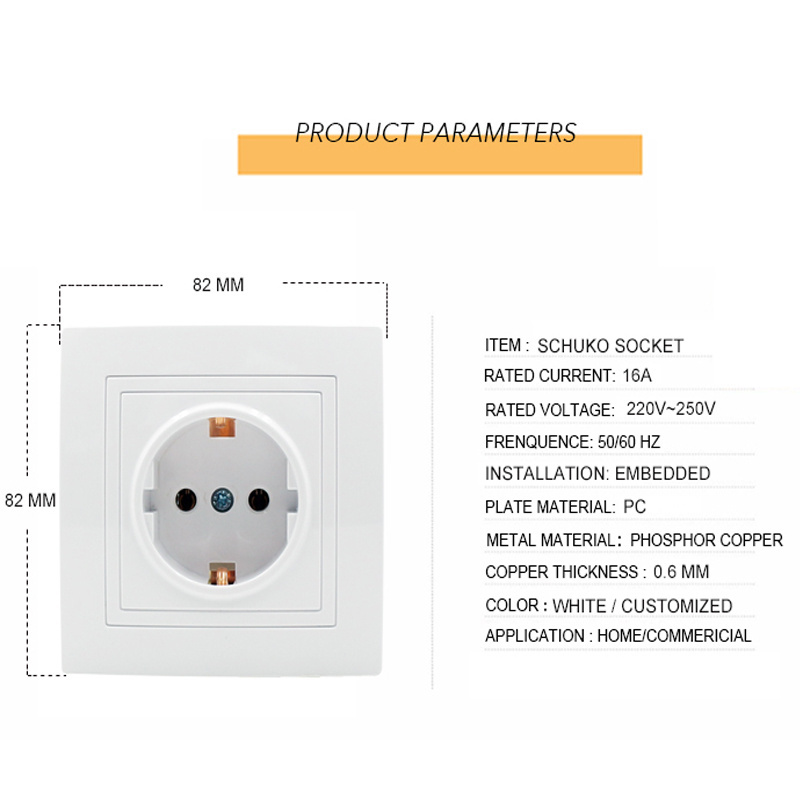 China Produce European Standard Sockets And Switches Single 16A Schuko Electrical Socket Outlet