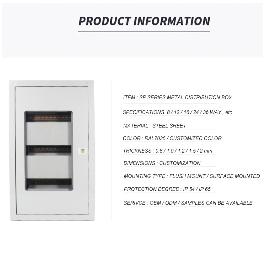 Surface Mount Type AC DC Power Distribution Unit Steel Panel Board 36 Way Main Switch Distribution Box