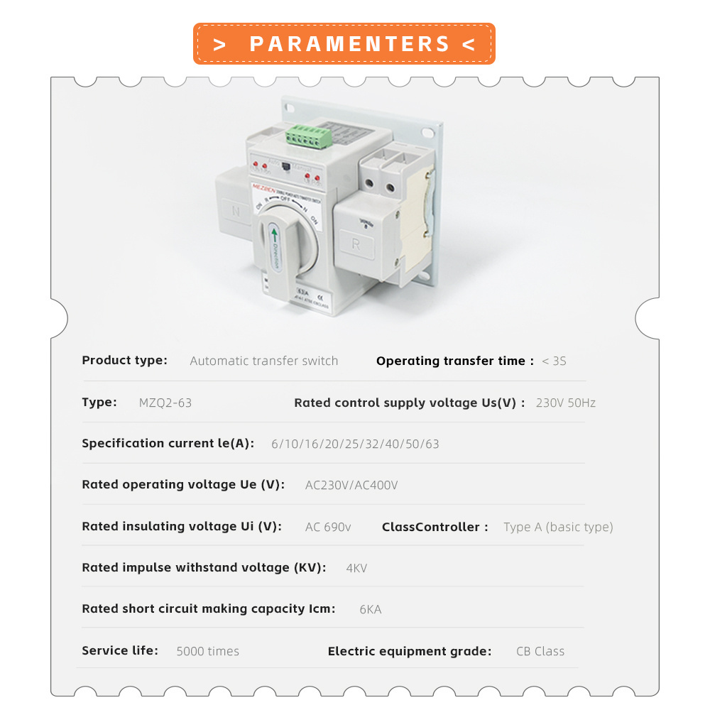 Automatic Change Over Switch 63A 2 Pole Automatic Transfer Switch ATS for Generator