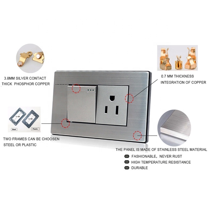 118*72mm Decorative Wall Switch Stainless Steel Cover Plate 3 Gang 1 Way 2 Way Modern On-off-on Switch Wall Light Switch