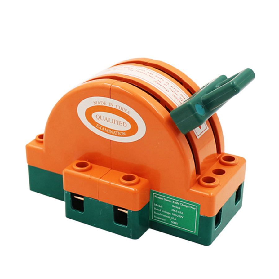 High Quality 2 POLE Double Throw 63Amp AC 230V IRON/COPPER Electrical Change over Knife Switch Disconnect Switch for Wholesale