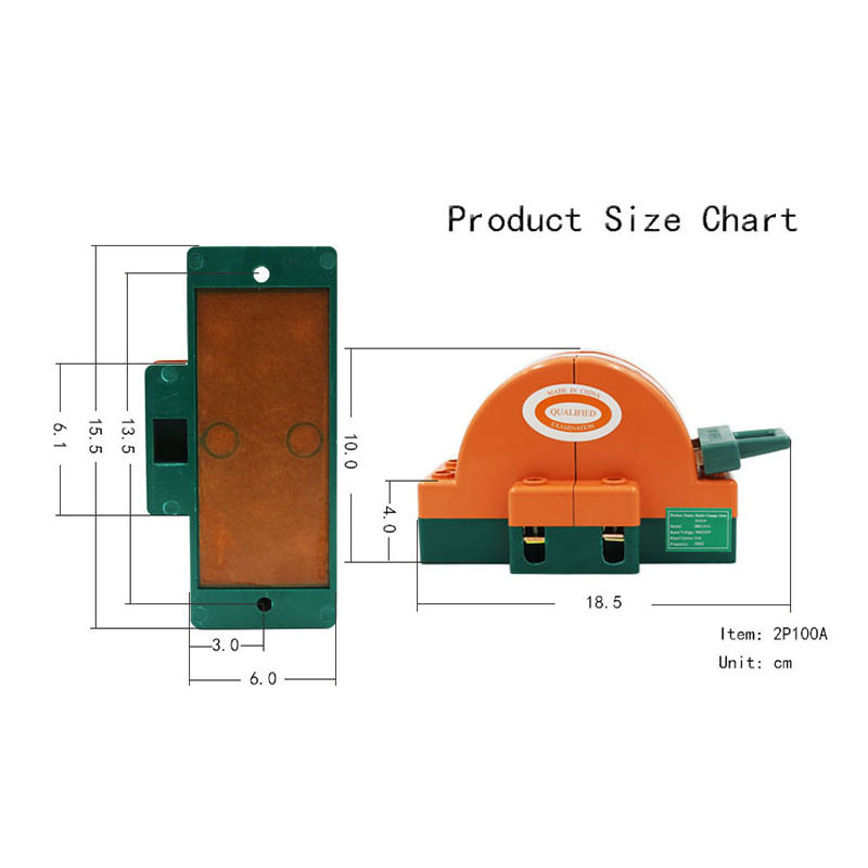 Disconnected knife switch 2 pole double throw change over knife switch 100A isolating switch for retail