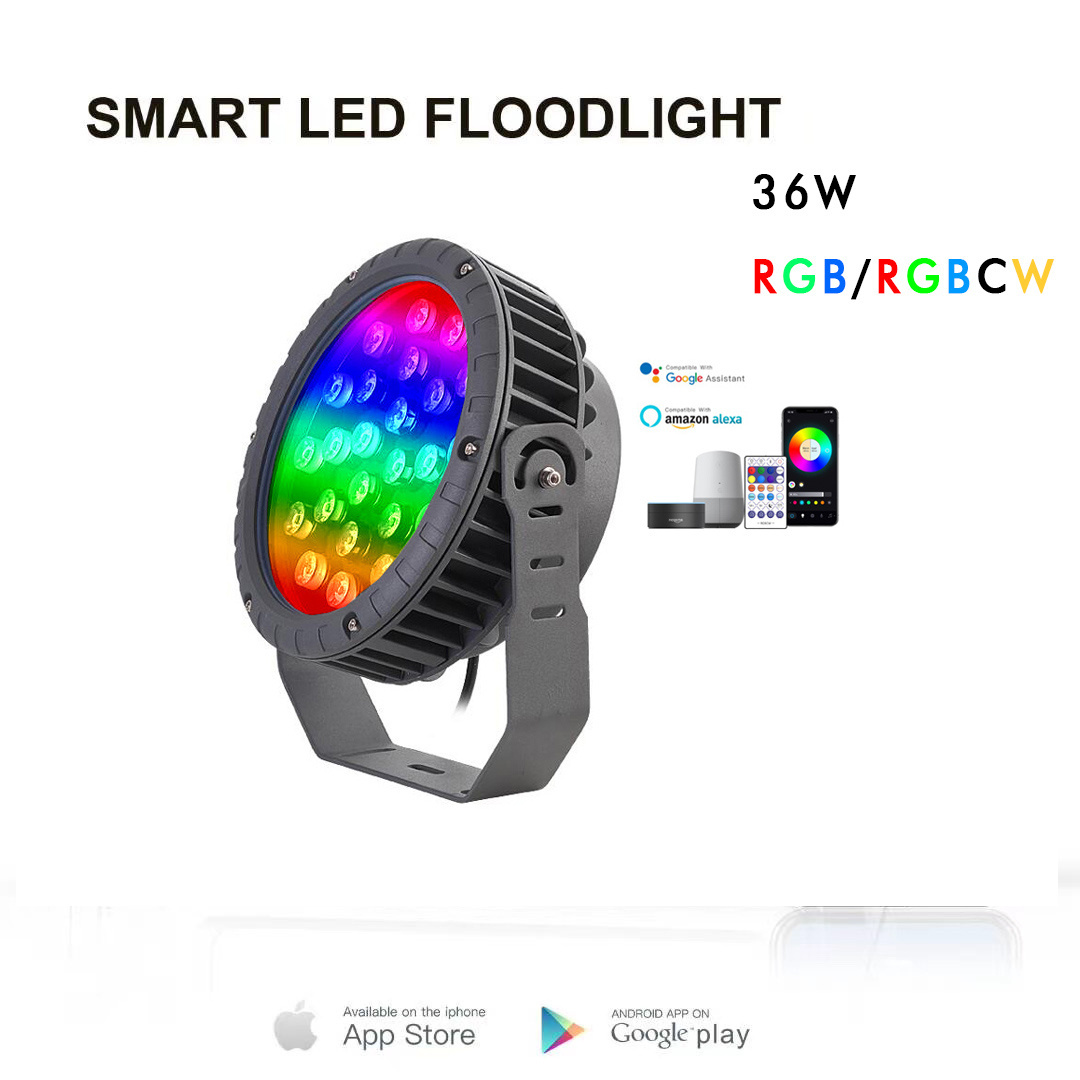 rgb flood light smart rgb light working with Alexa, Google Voice 36W AC85-265V IP67 flood  light