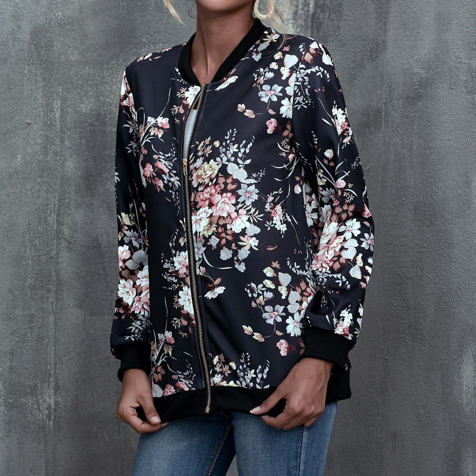 Wholesale Sublimation Camouflage Bomber Jacket Clothing Women Casual Zippers Jacket Coat Floral Print Winter Women Jacket  Coat