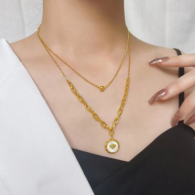 Stainless Steel 18K Gold Plated Layer Necklace Charming Bar Necklace Jewelry Manufacturer in Dongguan