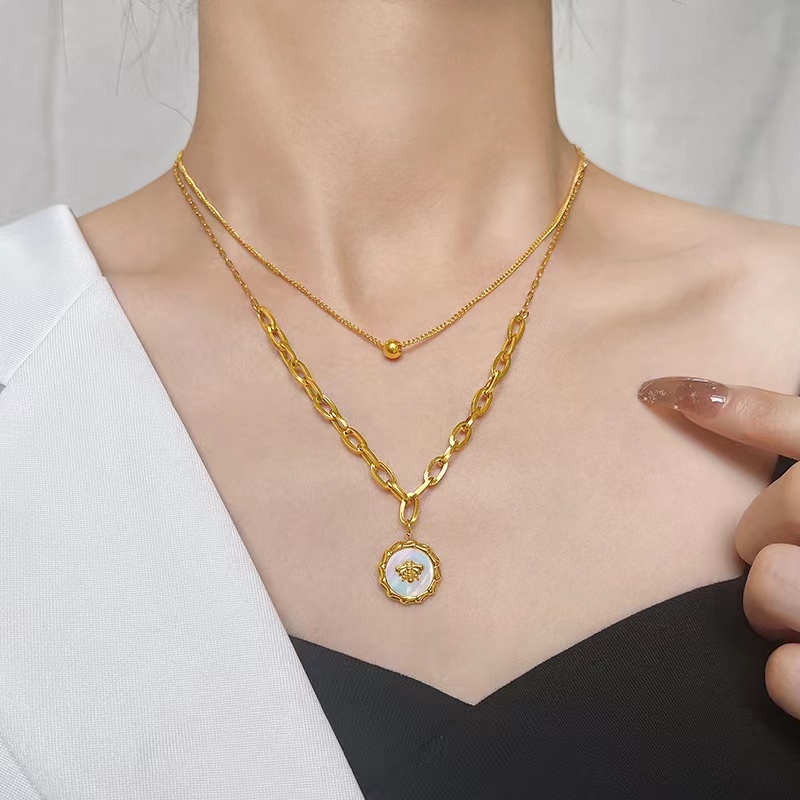 Stainless Steel 18K Gold Plated Layer Necklace Charming Bar Necklace Jewelry Manufacturer in Dongguan