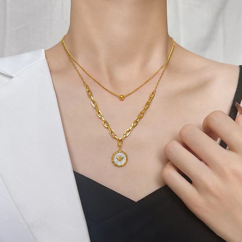 Stainless Steel 18K Gold Plated Layer Necklace Charming Bar Necklace Jewelry Manufacturer in Dongguan