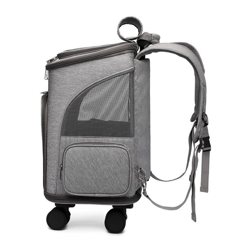 Trolley Pet Carrier Mesh Ventilation Windows Car Seat Removable Wheeled Rolling Cat Carrier Backpack For Dogs Cats Puppy