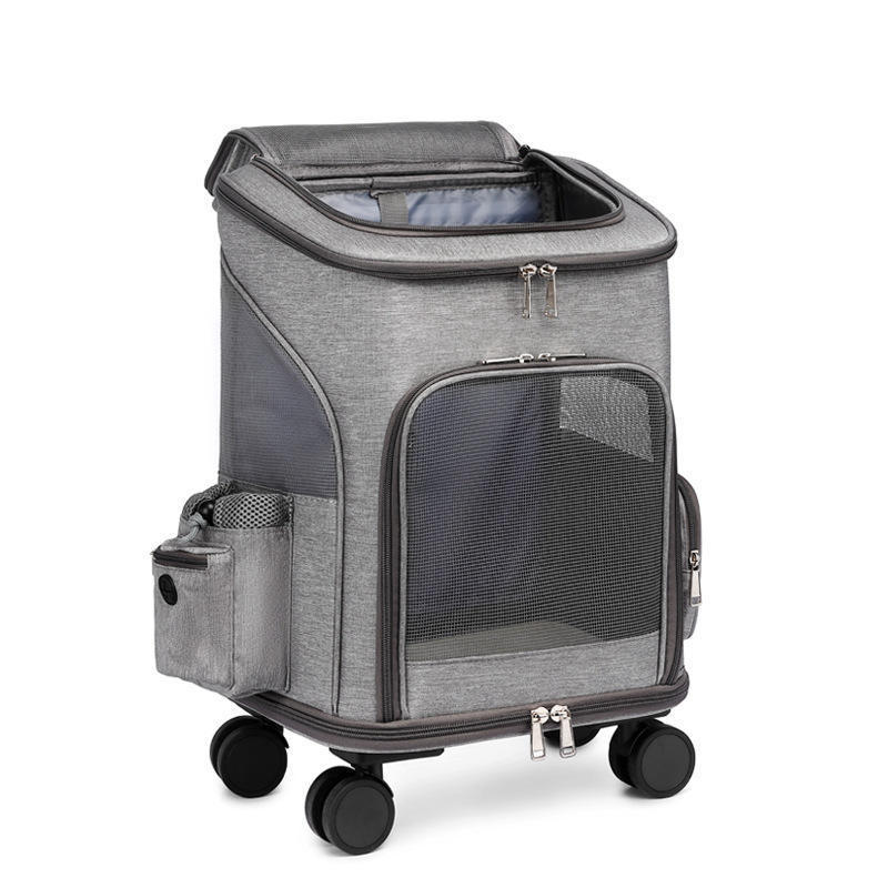 Trolley Pet Carrier Mesh Ventilation Windows Car Seat Removable Wheeled Rolling Cat Carrier Backpack For Dogs Cats Puppy