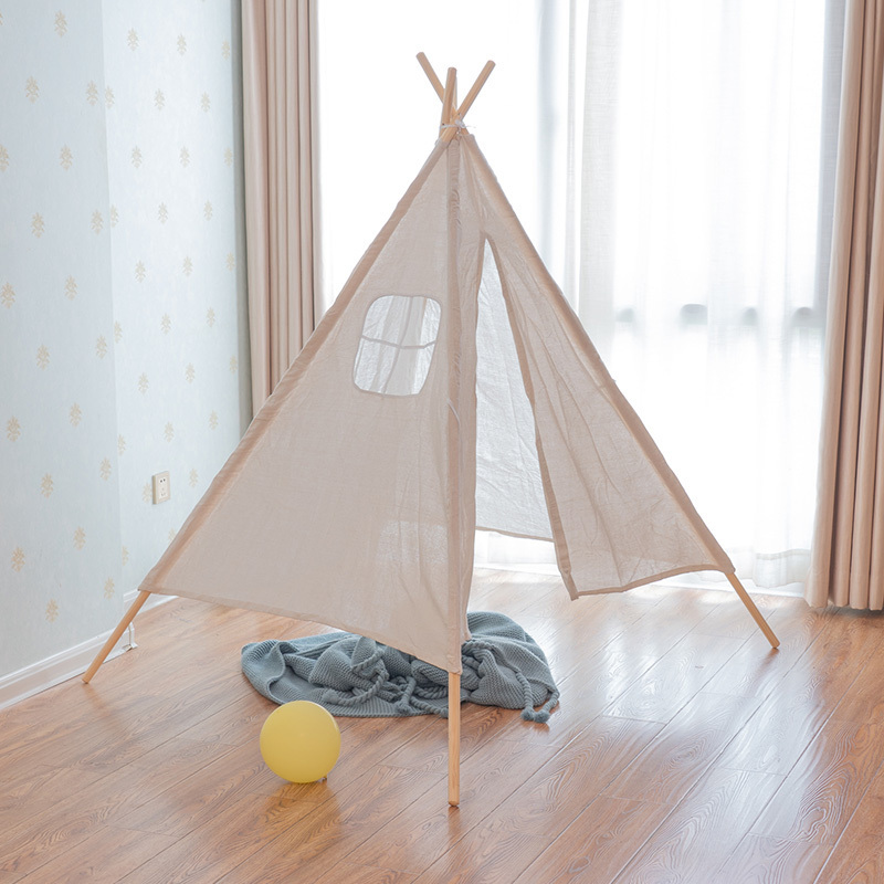 Kids Teepee Tent 6' Indoor Outdoor Children Indian Play Tent 5 Wooden Poles Canvas Tipi with , Carry Bag