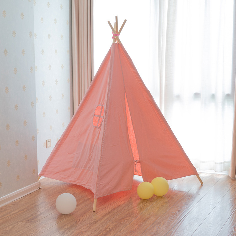 Kids Teepee Tent 6' Indoor Outdoor Children Indian Play Tent 5 Wooden Poles Canvas Tipi with , Carry Bag