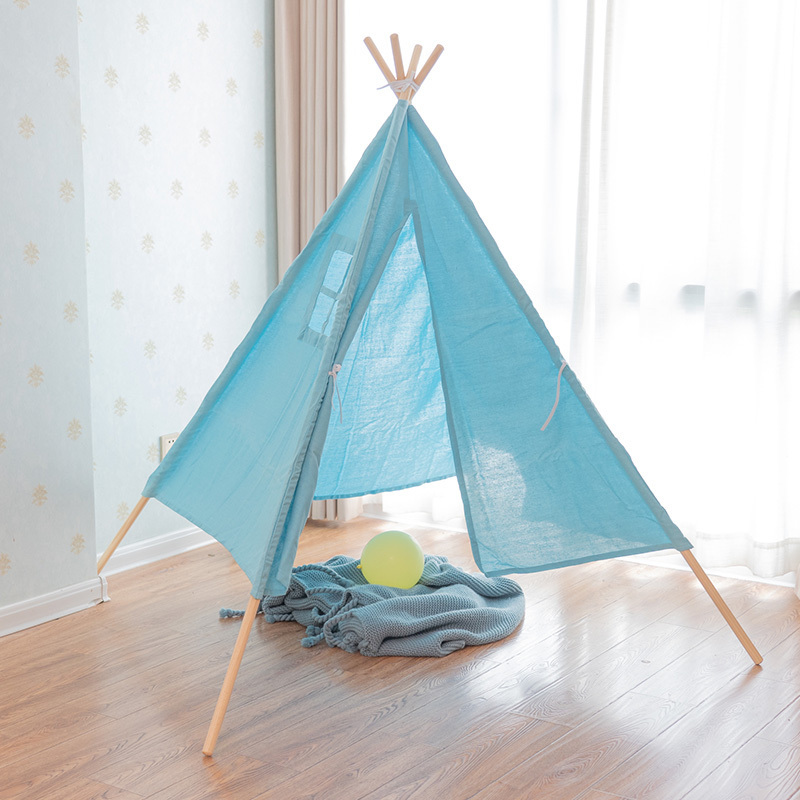 Kids Teepee Tent 6' Indoor Outdoor Children Indian Play Tent 5 Wooden Poles Canvas Tipi with , Carry Bag