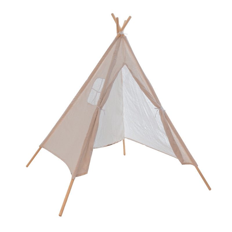 Kids Teepee Tent 6' Indoor Outdoor Children Indian Play Tent 5 Wooden Poles Canvas Tipi with , Carry Bag