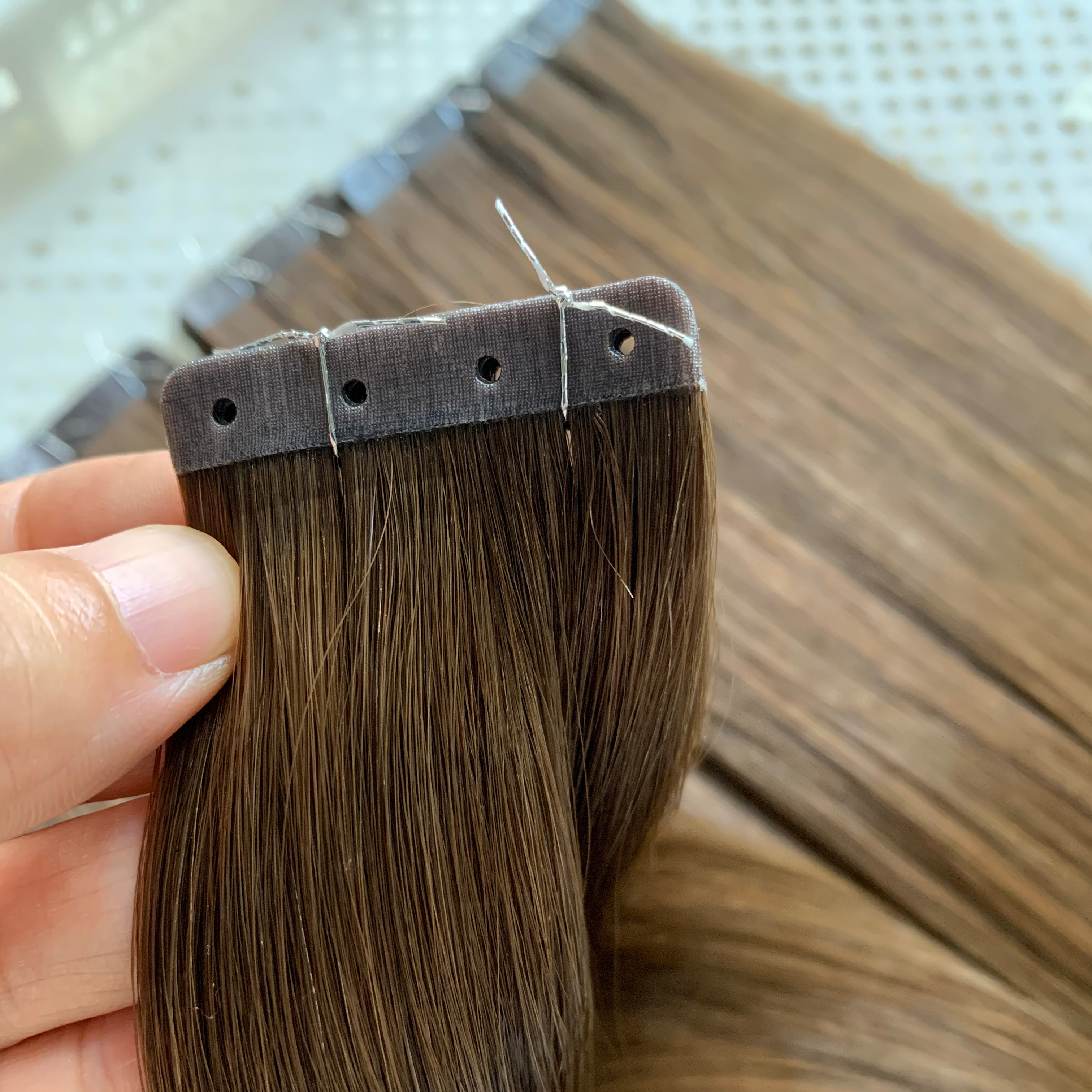 New Style !  Top Quality Hole Punched Tape in human hair extensions Skin Weft Glue less Tape in Russian hair