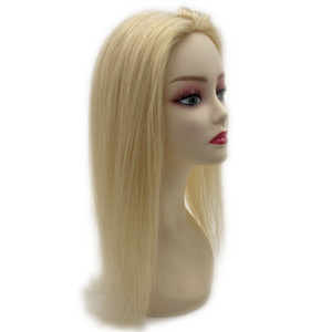 12"-16"Platinum Blonde Human Hair Topper Wig For Women 13x15 Breathable Base With Clip In Toupee Remy Hairpiece With Bangs