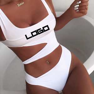 Beach 2022 Designer Custom Logo Solid Color One Piece Swimwear Solid Color One Piece Bikini Set Women Hollow Swimsuit