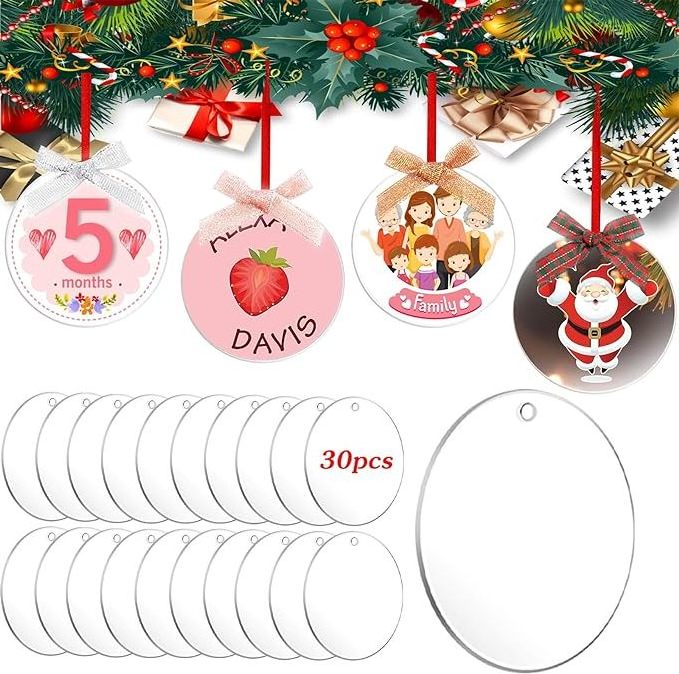 Clear Acrylic Christmas Ornament Blank with Ribbons Blank Christmas Tree Decorations DIY Blank Bulb Bauble Tree