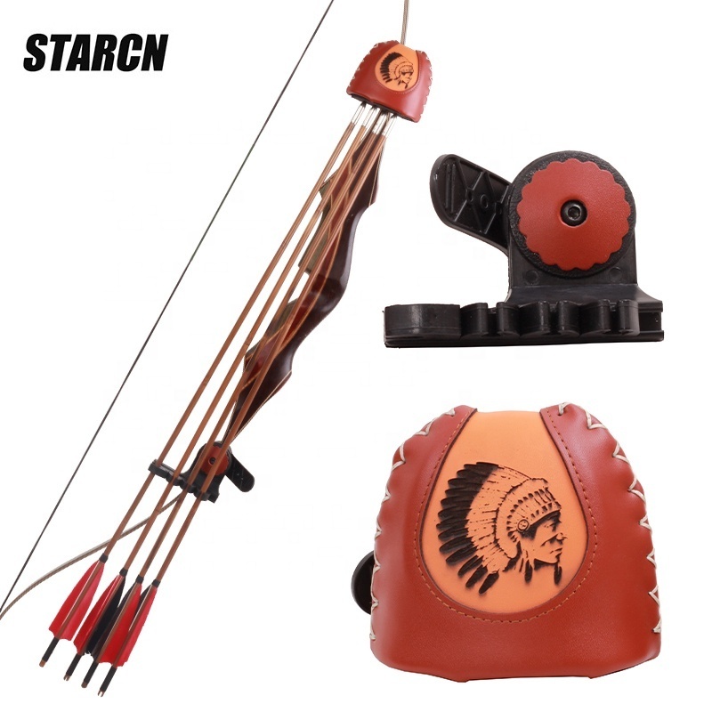 Archery Arrow Quiver Recurve Bow Longbow Leather Slide Holder Quiver 4 Arrows Quick Disconnect Release Hunting Bow Arrow Case