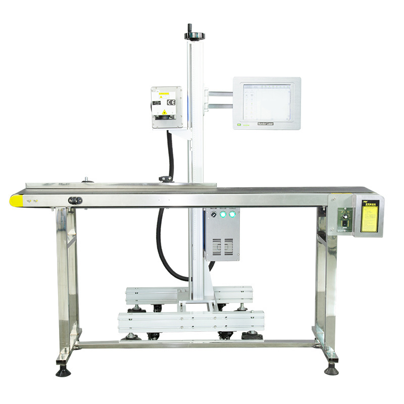 50W 60W Type Co2 Flying Production Line Laser Marking Machine For Wood Food Packaging