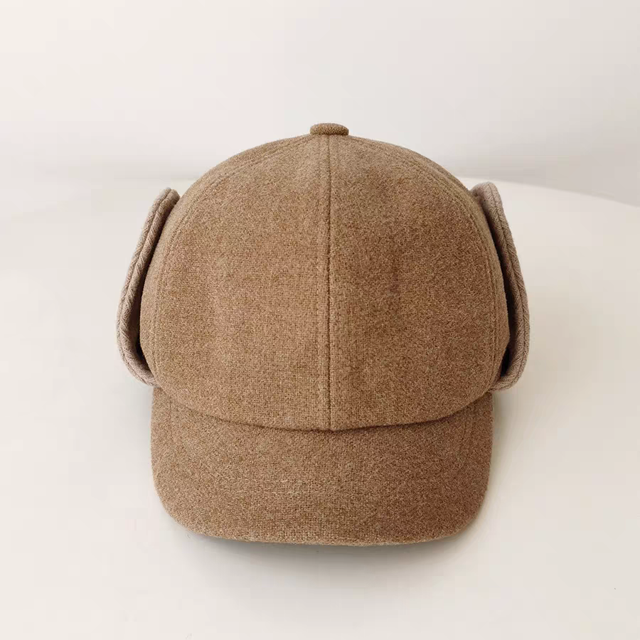 custom 6 Panel Woolen Caps Ear Flap Warm Winter Women Men short brim Snap back Hat