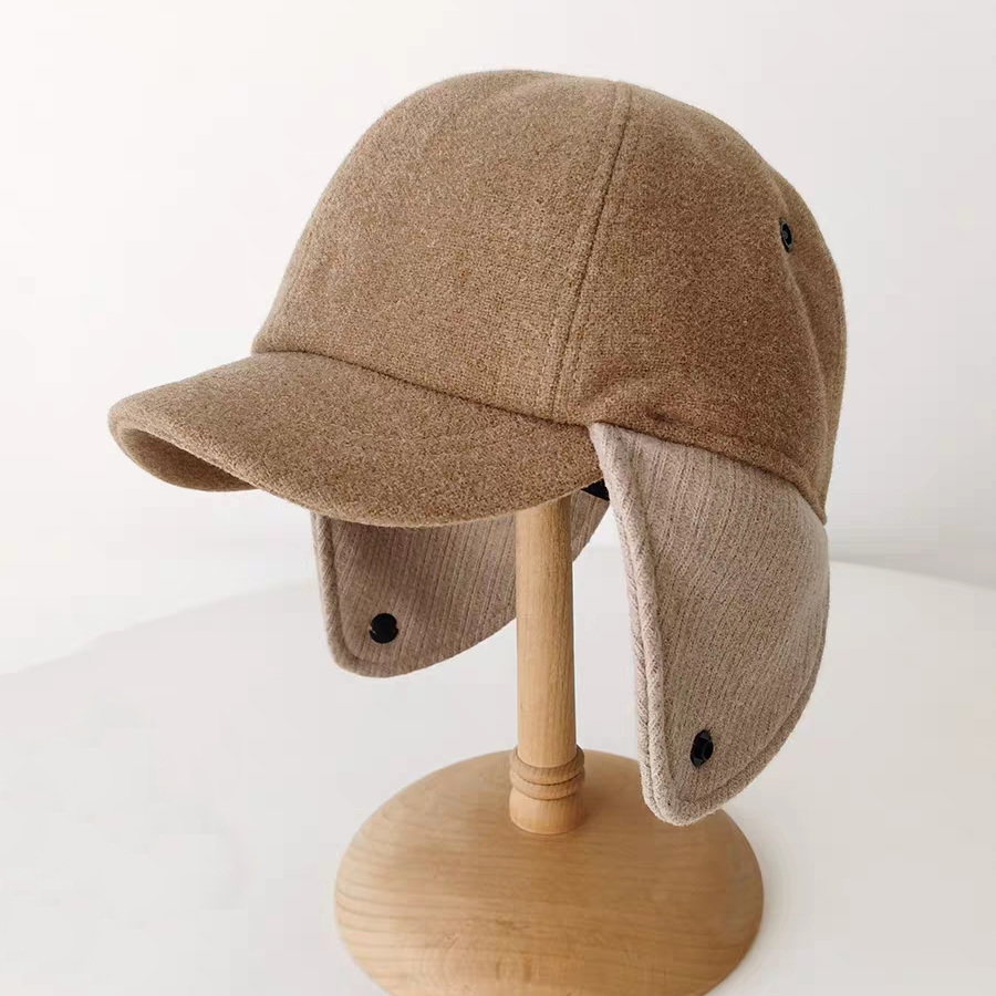 custom 6 Panel Woolen Caps Ear Flap Warm Winter Women Men short brim Snap back Hat