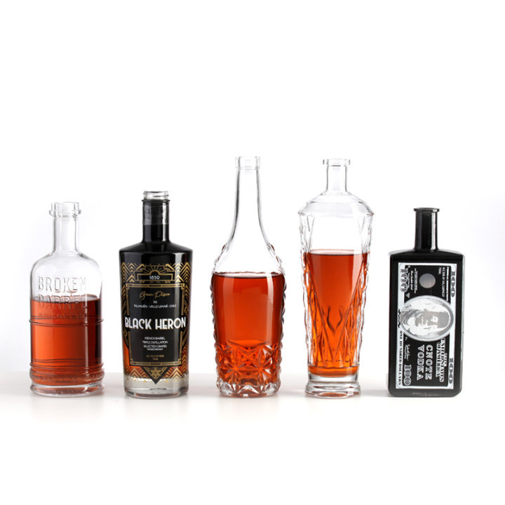 200ml 500ml 700ml 750ml 1000ml flint glass liquor wine Vodka tequila gin bottle  Fancy Liquor Glass Bottle with sealed cork lid