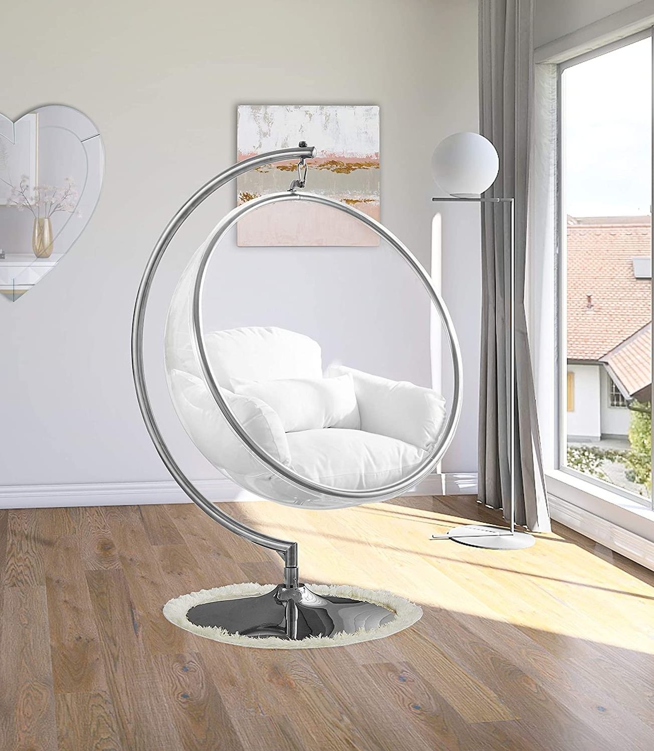 XINGTUO Hot Sell Transparent hanging chairs Swing Floor Stand Golden acrylic Bubble Chair With Stand living room garden