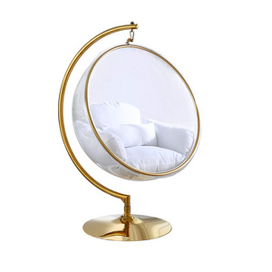 XINGTUO Hot Sell Transparent hanging chairs Swing Floor Stand Golden acrylic Bubble Chair With Stand living room garden