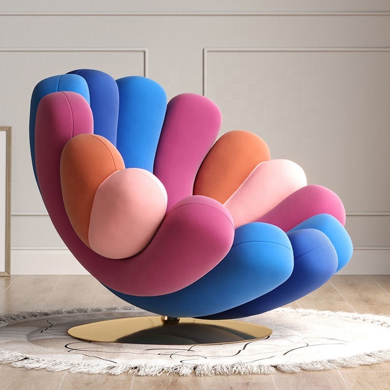 Modern Leisure Arm Sofa Chair Italian Design Colorful Hotel Sofa Chair Modern Velvet Fabric Sea Anemone Rotating Lounge Chair