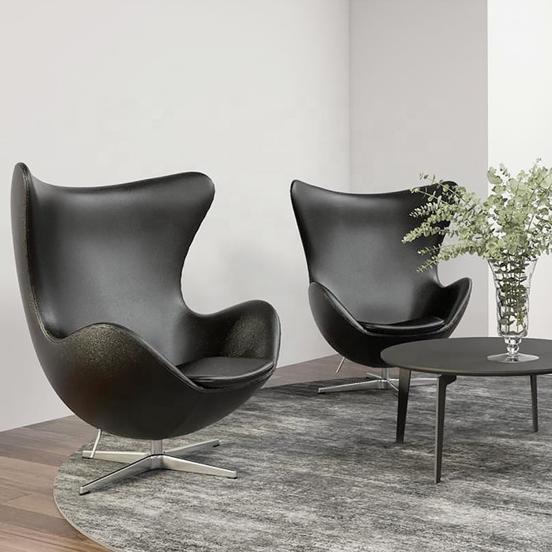 Leisure Ball Chair Modern Danes Design Living Room Black Pu Leather Fabric Revolving Metal PU and FRP Aviator Egg Chair