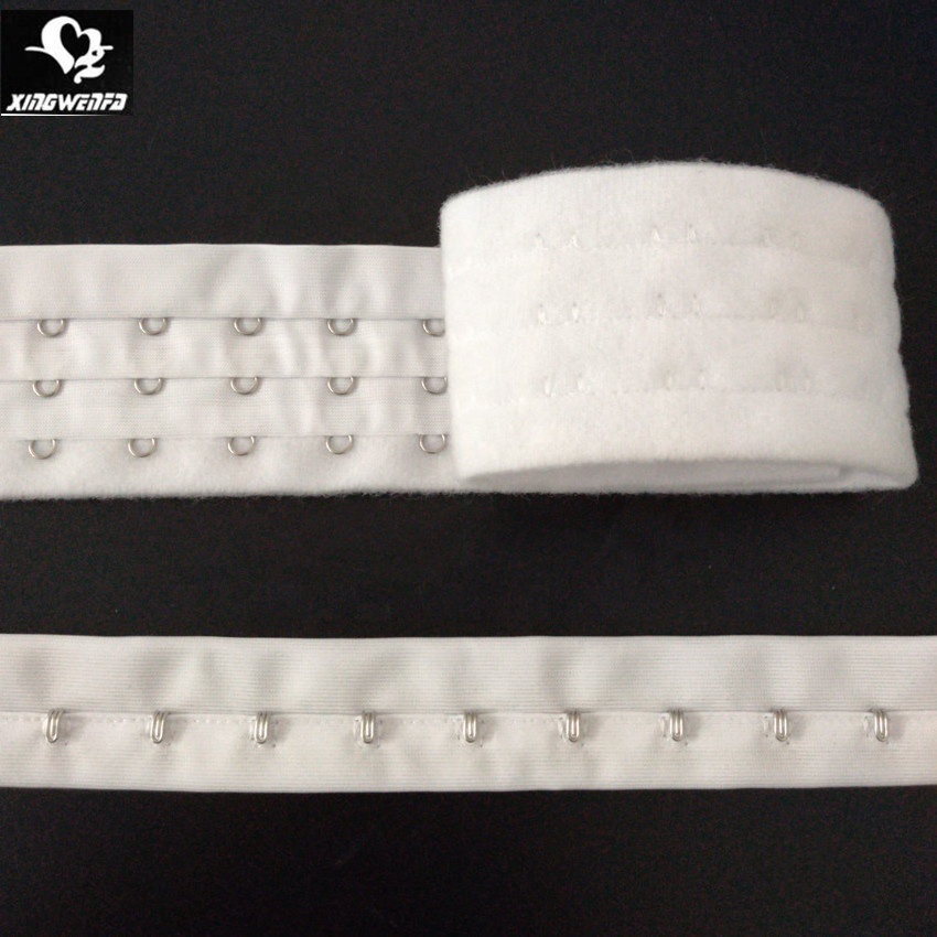 Underwear accessories Eco-friendly Reusable 3 row white velvet back high quality  polyester long bra hook and eye tape