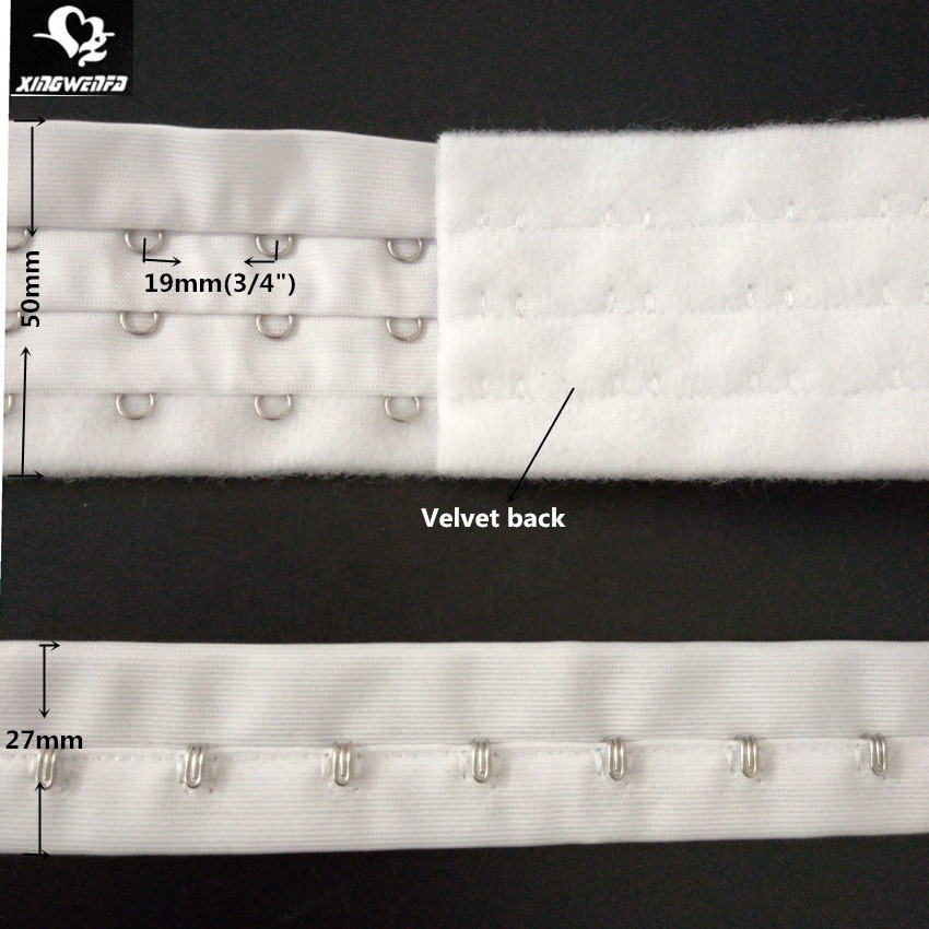 Underwear accessories Eco-friendly Reusable 3 row white velvet back high quality  polyester long bra hook and eye tape