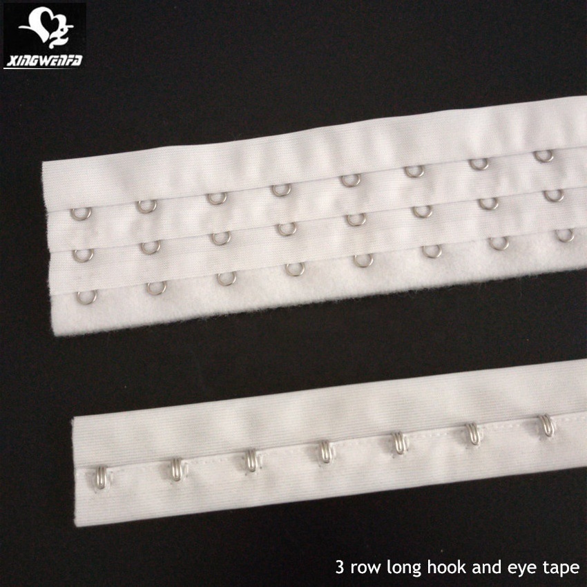 Underwear accessories Eco-friendly Reusable 3 row white velvet back high quality  polyester long bra hook and eye tape