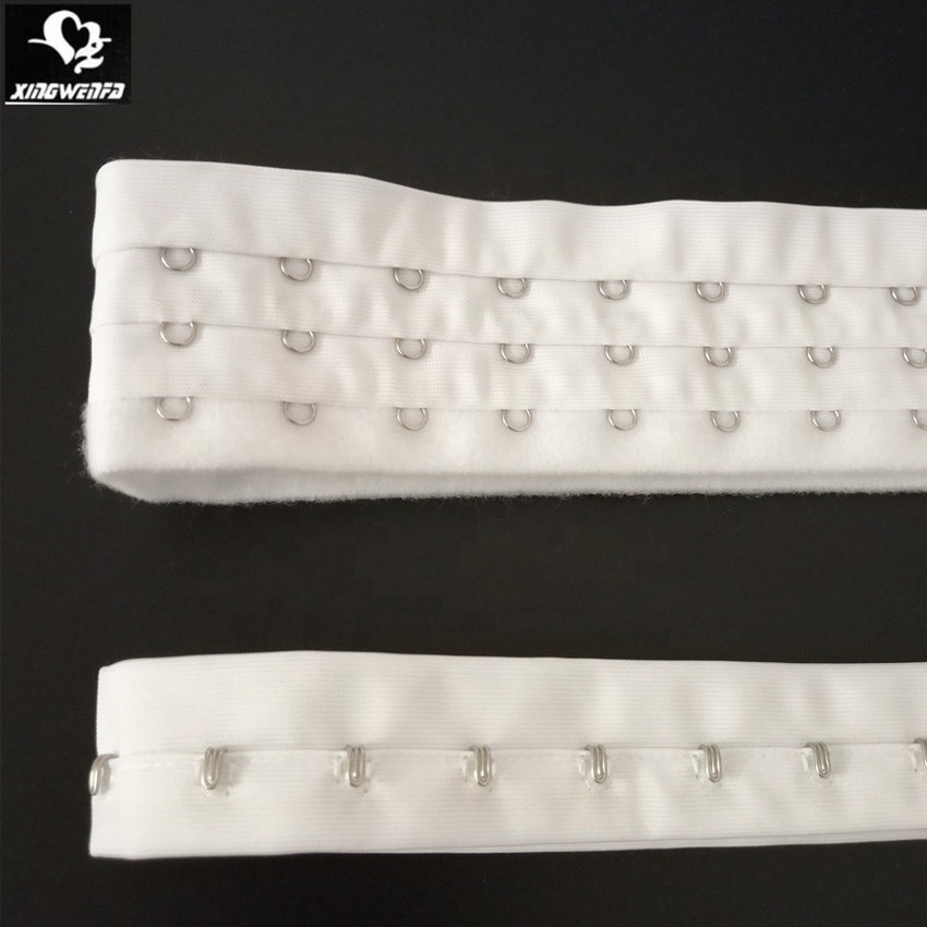 Underwear accessories Eco-friendly Reusable 3 row white velvet back high quality  polyester long bra hook and eye tape