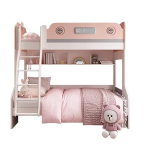 kids bunk bed  with bookshelf and car design wooden bed bedroom