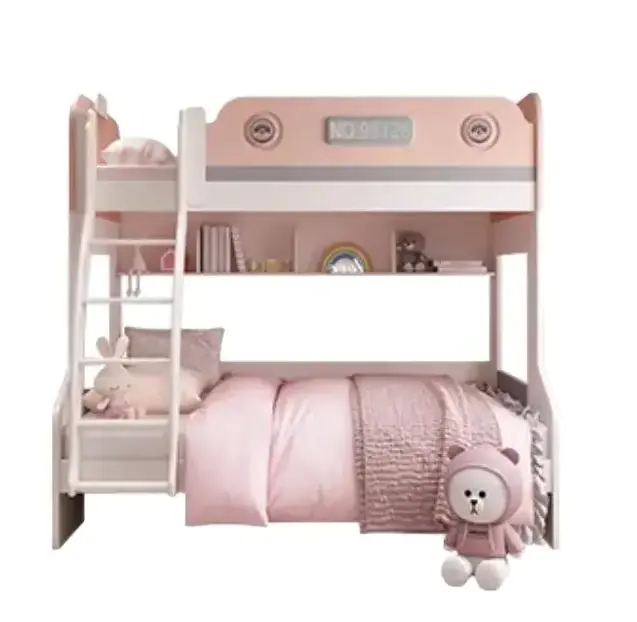 Favourable Price Factory Supply Bunk Bed With Bookshelf Pink Kids Car Design Bed