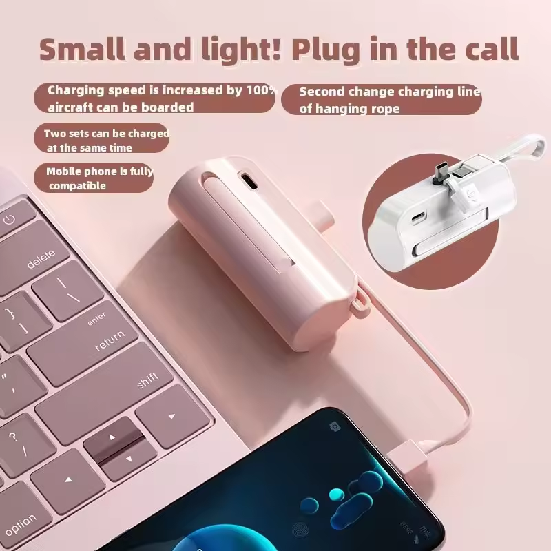 5000mAh keychain Power Bank Fast Charging Emergency External Battery Built in Data Cable Plug For iPhone Type c mobile charger